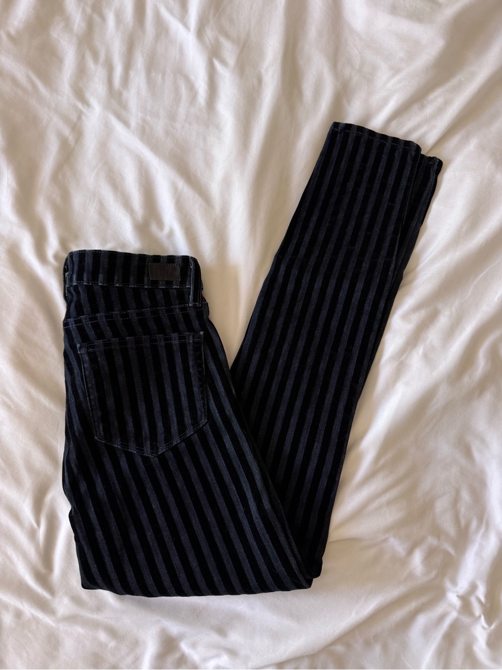 Paige Black Striped Velvet Skinny Jeans